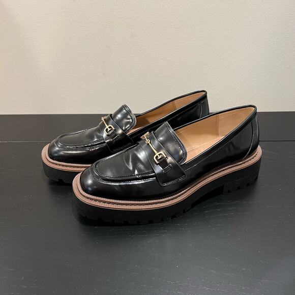 Sam Edelman Glossy Black Loafers with Gold Accent - Picture 5 of 13